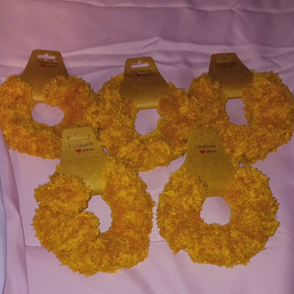 Vibrant Yellow Fluffy Hair Scrunchies Set